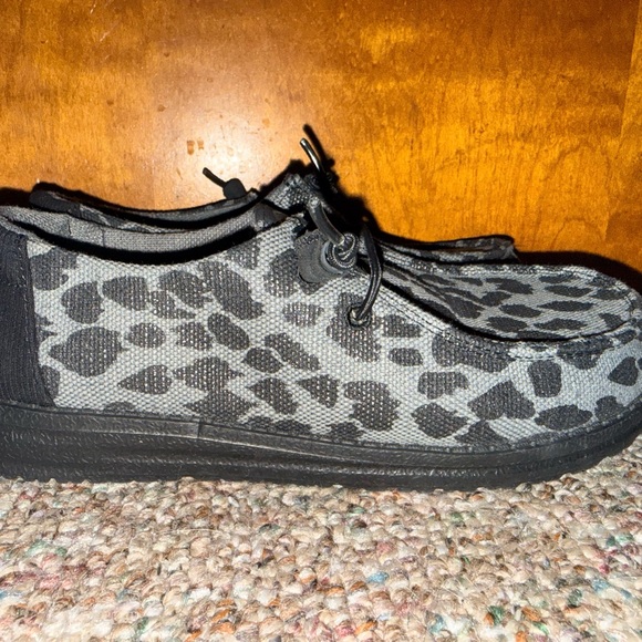 Hey Dude Leopard Print Wally Slip-On Shoes - Black & Gray - Picture 2 of 4